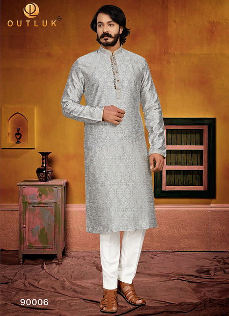 Gray Colour Outluk 90 New Latest Designer Ethnic Wear Jaquard Kurta Pajama Collection 90006